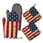 Oven Mitts And Pot Holders Silicone Kitchen Accessories Set Retro American Flag. Fixed Price $42.72.