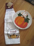 Harvest Collection - 2 Pc Pumpkin 9 Round Trivet Set & Tie Kitchen Towel. Fixed Price $19.99.