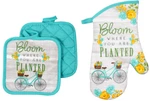 Home Collection Oven Mitt And 2 Pot Holders Set Bloom Where You Are Planted. Fixed Price $14.99.