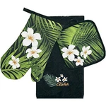 Islander Hawaii 3 Piece Kitchen Set Dish Towel Potholder Oven Mitt Plumeria. Fixed Price $25.53.