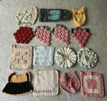 15 Vtg Hot Pads Potholder Trivet Handmade Crochet Dress Flower Bottle Caps. Fixed Price $36.88.