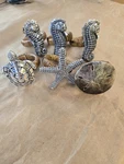 Sea Life Silver Tone Napkin Rings With Woven Wood Design Set Of 6. New. Fixed Price $17.99.