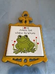 Vintage Love Makes The World Go Round Frog Cast Iron Tile Trivet #F7. Fixed Price $21.94.