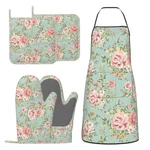 Pink Flower Oven Mitts And Pot Holders With Apron Set Of 5 Vintage Romantic B.... Fixed Price $42.19.