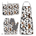 Print Oven Mitts And Pot Holders With Apron Set Of 5 Silicone Cowhide Bro.... Fixed Price $36.45.