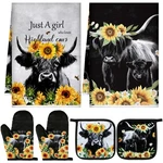6-PIECE Sunflower Cow Kitchen Decor Set With Oven Mitts Pot Holders Towels. Fixed Price $18.90.