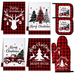 Red Elk 8 Pcs Christmas Plaid Kitchen Dish Towels Pot Holders Oven Mitts Set. Fixed Price $26.82.