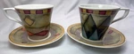 Sasaki Palazzo By Paula Zanger Set Of 2 Cups & Saucers Porcelain Microwave/oven. Fixed Price $9.95.
