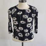 Talbot's Women's Petite Sz Mp Black/white Daisy Print Front Button Sweater. Fixed Price $5.23.