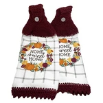 Fall Wreath Hanging Kitchen Towel Set Crochet Home Sweet Burgundy. Fixed Price $11.99.