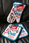 3 Piece Set: 2 Potholders & Oven Mitt - Good Times Grill Lines Home Collection. Fixed Price $9.99.