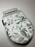 Cuisinart Mini Oven Mitts (2) White Green Leaves 100% Cotton Silicone Nwt. Fixed Price $15.99.
