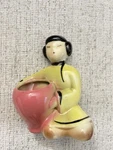 Vintage Asian Girl Planter Pot Figurine Oriental Multi-color Ceramic 5". Fixed Price $18.00.