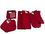 New Home Collection 8 Oven Mitts Pot Holders Towels Dish Cloths Red. Fixed Price $32.00.