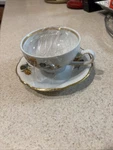 Kahla Cup Saucer Set Made Germany Gold Trimmed Porcelain. Fixed Price $45.95.