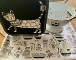 Now Designs Danica Purr Party 3PC Set Tray, Pot Holder Collander Blk/white. Fixed Price $49.99.