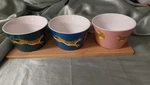 3 Cheetah Leopard Ceramic Bowls Set With Custom Fit Wooden Tray Pink Navy Green. Fixed Price $18.99.