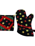 2 Piece Potholder Kitchen Set Red & Black Apples Oven Mitt Country Core. Fixed Price $17.49.