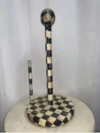 Decoupaged Mackenzie-childs Courtly Check Wood Paper Towel Holder 15.5". Fixed Price $100.00.