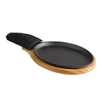 Choice 9 1/4" X 7" Oval Cast Iron Fajita Pan Set With Wood Serving Underliner. Fixed Price $42.29.