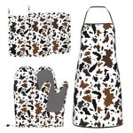 Print Oven Mitts And Pot Holders With Apron Set Of 5 Silicone Cowhide Bro.... Fixed Price $36.19.