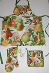 Michel Design Works Golden Pear Set Apron Oven Mitt & Potholder Bird Flower Lot. Fixed Price $24.99.