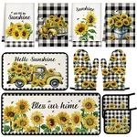 Fanfanwin 10 Pcs Sunflower Kitchen Decor Oven Mitts Pot Holders 2 Rug.... Fixed Price $53.94.