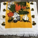 Vintage Mushroom Salt Pepper Tomato (1) Kitchen Hand Towel All Cotton Fringe. Fixed Price $30.00.