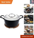 Cast Iron Enameled Dutch Oven With Acacia Trivet 6 Quart Induction Broil.... Fixed Price $217.14.