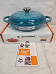 Creuset 2.25 Quart Signature Braiser Caribbean Teal-cast-iron-chipped Handle. Fixed Price $199.98.