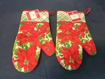 2 Qty Holiday Time Christmas Pointsetas Oven Mitt's New Nwt. Fixed Price $8.95.