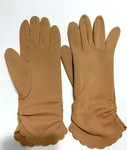 Vintage Gloves Gold Mustard Nylon 9" Gathered With Ripple Edge Design. Fixed Price $16.10.