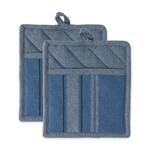 Dii Cotton French Stripe Pot Holders With Pocket, 9X8, Set Of 2, Chambray Blue. Fixed Price $17.84.