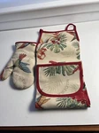 Madeira Portugal Bird Floral Oven Mitt And Apron Set. Fixed Price $19.11.