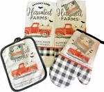 Halloween Kitchen Dish Towels Oven Mitt Potholder Set Of 4 Haunted Farm Truck. Fixed Price $21.20.