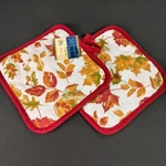 Autumn Leaves Pot Holders Set Of 2 7X7 Cotton Home Collection Kitchen Red Trim. Fixed Price $9.87.