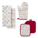 Mainstays Kitchen Towel, Pot Holder & Oven Mitt Set, MULTICOLOR-5 Pieces. Fixed Price $7.84.