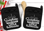 Set Of 2 Sunshine Mixed With Little Hurricane Pot Holders Oven Mitts SG130. Fixed Price $16.99.