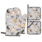 Cute Cat Kitten Oven Mitts And Holders Set Of 4, Mittens Pothold.... Fixed Price $25.72.
