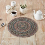 Multi Jute Trivet 15" Country Rustic Farmhouse Primitive Olive Coral Creme Blend. Fixed Price $18.95.