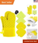 Ultimate Kitchen Companion: 6-PIECE High Heat Resistant Oven Mitt Set In Yellow. Fixed Price $42.29.