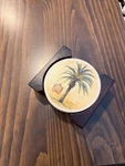 Palm Tree Ceramic Coaster Set With Wooden Holder Vintage Of 4. Fixed Price $15.00.