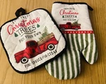 Red Truck Christmas Tree Farm Kitchen Oven Mitt Glove Pot Holder Set Xmas Gift. Fixed Price $12.99.
