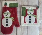 Heartland Snowman Oven Mitt Pot Holder Set Red White Green Winter Christmas New. Fixed Price $17.99.