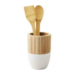Mud Pie Home White Two-tone Wood Kitchen Cooking Utensil Holder Set. Fixed Price $33.43.