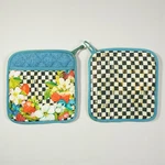 Mackenzie Childs Berries And Blossom Courtly Check Oven Mitt Pot Holder Set Of 2. Fixed Price $31.00.