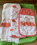 Kate Spade Dish Towel Set Pot Holder Oven Mitt Tropical Flamingo's Bird Cotton. Fixed Price $33.85.