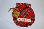 *new* Mud Pie Red & Green Tartan Pot Holder Towel SET...2 Pc..."merry"...new. Fixed Price $15.99.