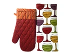 New Nwot Ritz Kitchen Dish Towel Red White Wine Glass Bar Theme W/oven Mitt Set. Fixed Price $19.99.