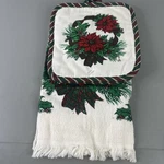 Vintage Csc Kitchen Hand Towel & Pot Holder Set Red Flower Christmas Wreath. Fixed Price $9.00.